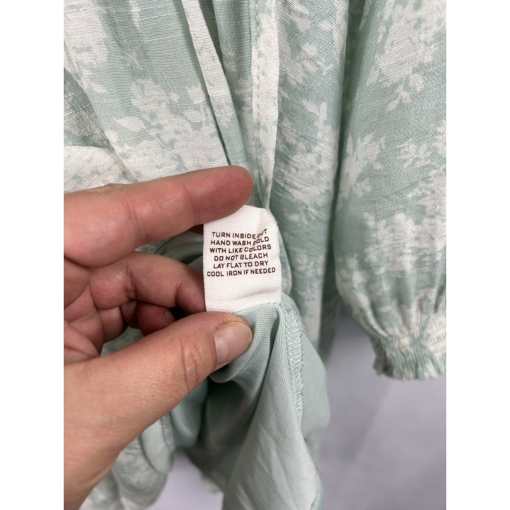 Blu Pepper Sage Green Floral Mini Dress Medium Cottagecore Boho Ruffle Smocked - Picture 7 of 10